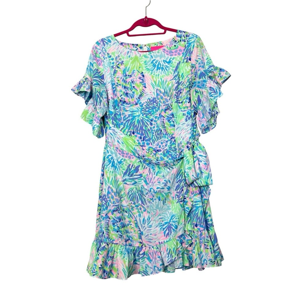 Lilly Pulitzer Darlah Dress Size 12 Shell of a Party Ruffle Wrap Mini Multi